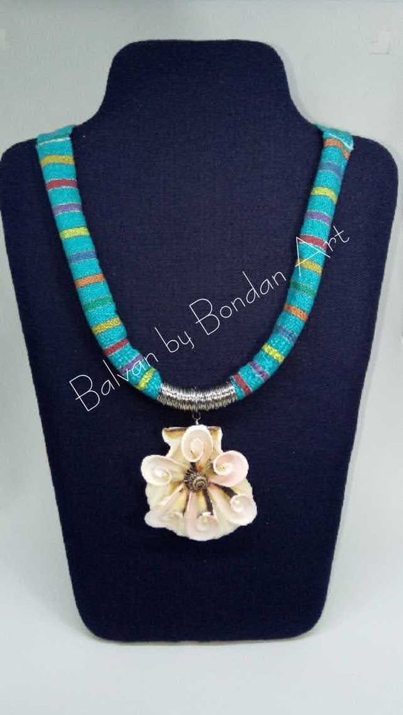 BVN WANITA AKSESORIS KALUNG ETNIK LURIK WARNA BIRU TOSKAH LIONTIN KERANG
